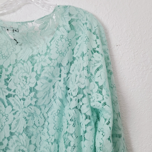 Alfani NWT Tear Drop Seafoam Green Lace Blouse Top - Picture 7 of 8